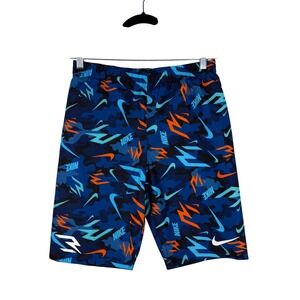 Nike 3 Brand Boys XL Swim Trunks Shorts Blue Camo Orange Swoosh Logo 13-15 years